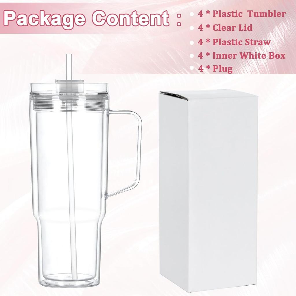 Акриловый тамблер-снежный шар 40 унций с ручкой, 4 штуки, предварительно просверленный акриловый прозрачный стакан с двойными стенками для глиттерного снежного шара, DIY