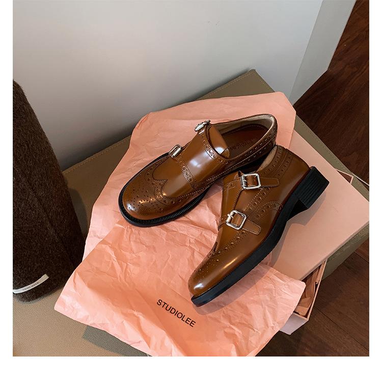 Версия из коровьей кожи~ Темпераментные лоферы из французской кожи с гравировкой, женские весенне-осенние туфли на толстой подошве из маленькой кожи, туфли на толстом каблуке