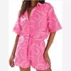 Ladies Summer Printed Casual Short Sleeve Shirt Shorts Set
