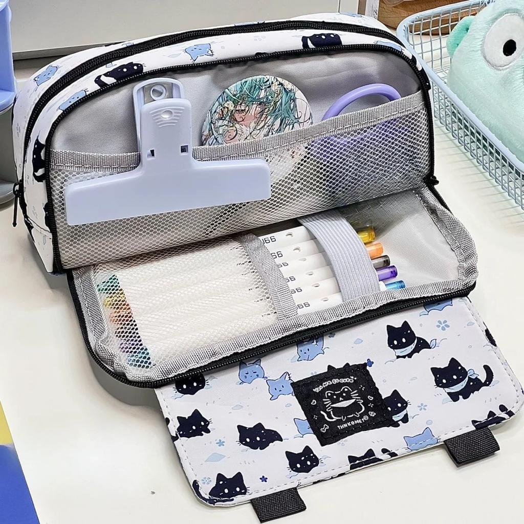 Кошачий пенал, портативный, большой емкости, многофункциональный, сумка для ручек, холщовый чехол для хранения канцелярских принадлежностей, подарок для студента