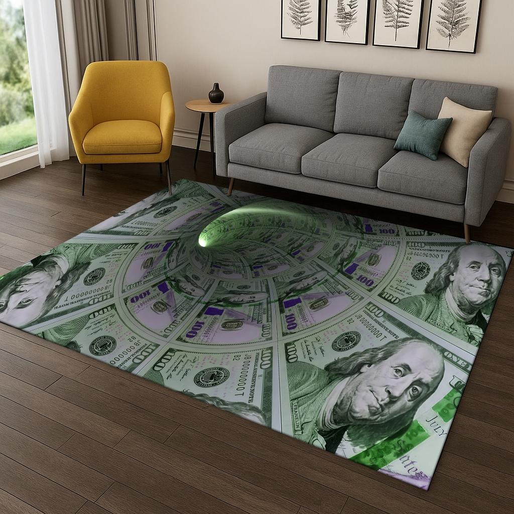 3D Us Dollar Euro Pound Money Illusion Carpet Rug for Living Room Sofa Home Bedroom Kitchen Doormat Decor,Playroom Non-slip Mat