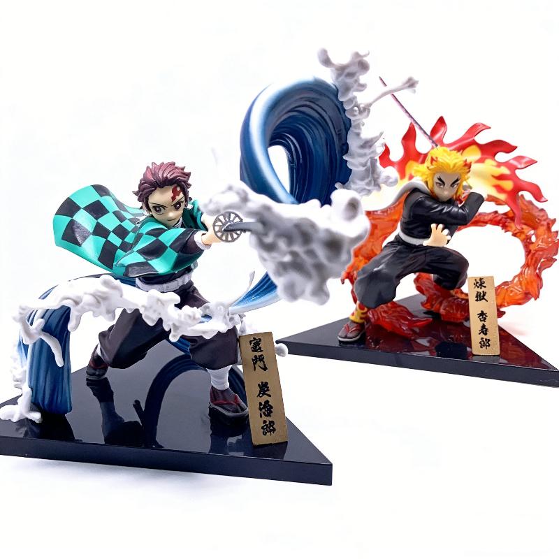 Demon Slayer Mugen Train Rengoku Kyojuro Tanjiro Kamado Action Figure Anime Battle Diorama Statue Desktop Display Model Toy Gift