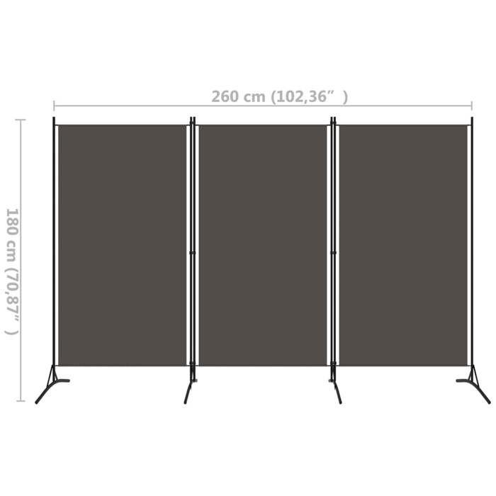 VidaXL Room Divider 3 Panels, 260x180 Cm, Polyester Fabric & Iron Structure, Anthracite, Foldable Privacy Screen, 320733