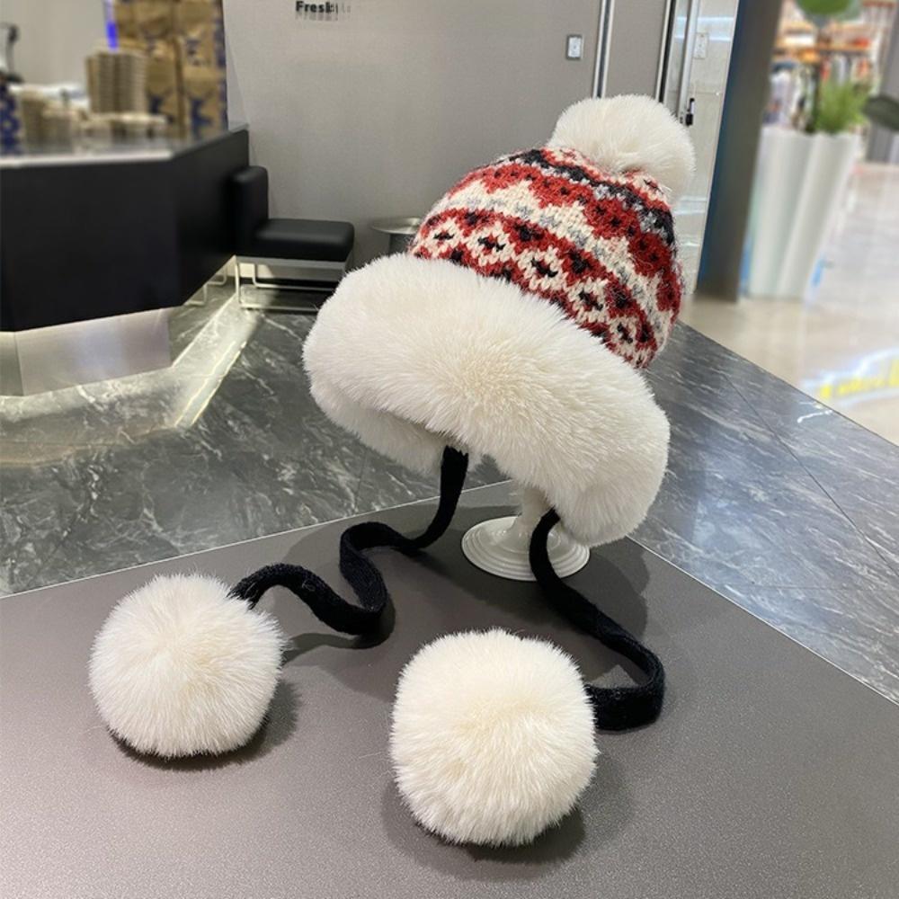 Warm Ear Protection Hat Windproof Pullover Beanie Hat Fashion Knitted Plush Hat Outdoor