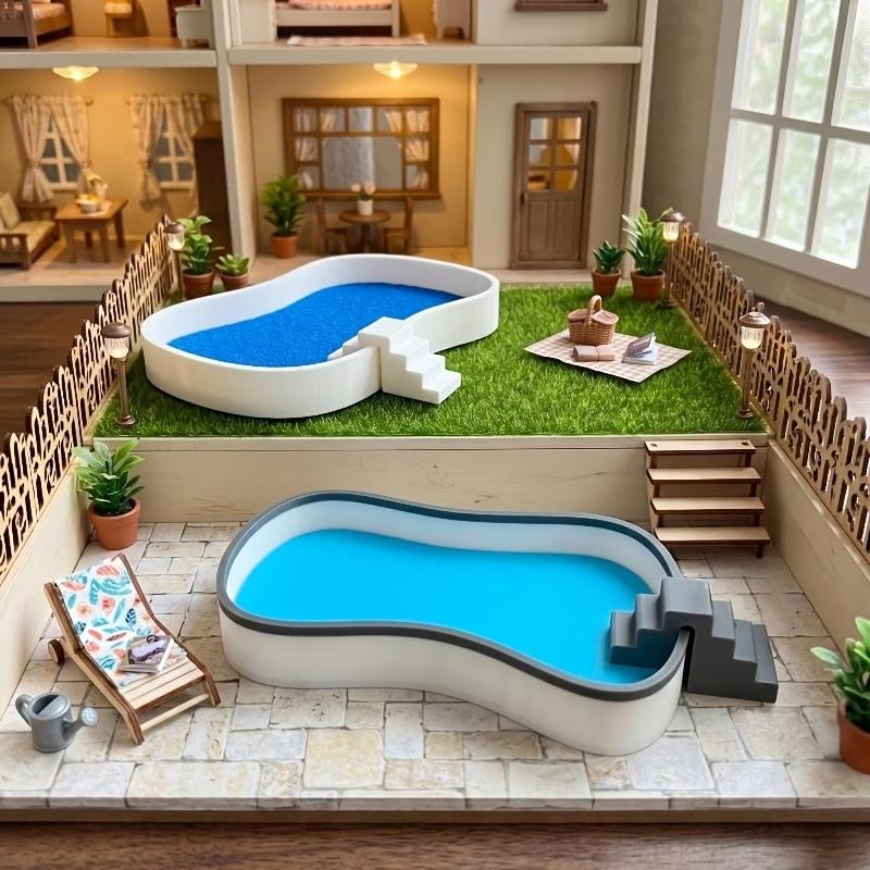 Mini Dollhouse Pool Simulation Miniature Courtyard Outdoor Swimming Pool Model Life Scene Decorative Small Ornament