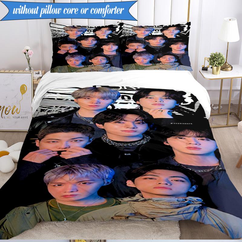 Colorful kpop Gathering 3pcs K-pop music group Bedding set,Ideal for Bedroom, Dormitory,Including Duvet Cover And 2pcs Pillowcases,Fan gifts