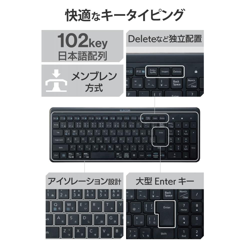 ELECOM Wireless Keyboard, Wireless 2.4GHz, Quiet with Numeric Keypad, 5 Button Silent Mouse Set, Thin and Compact, Compatible with Windows ChromeOS, M
