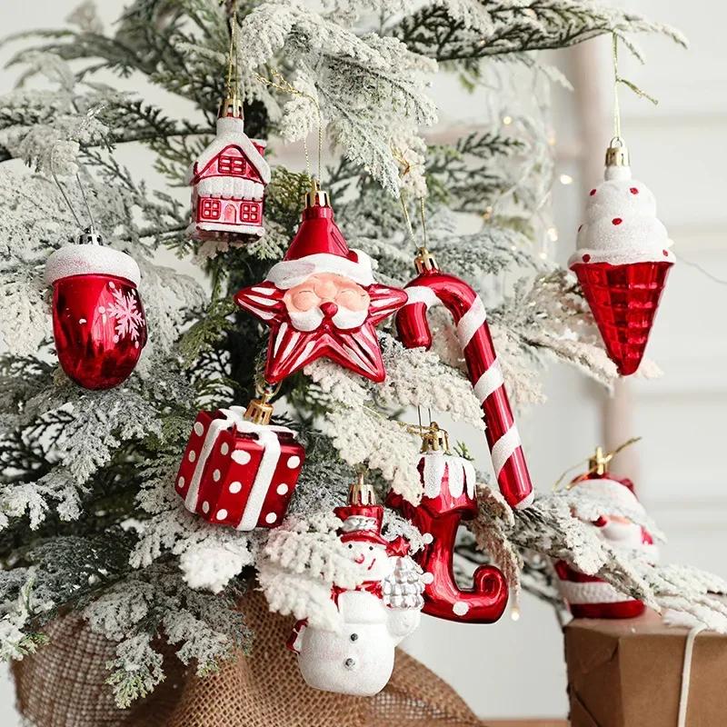 2pcs New Christmas Snowman Mini Decoration Christmas Trees Small Pendant Father Christmas Cabin Ornaments Party Arrange Supplies