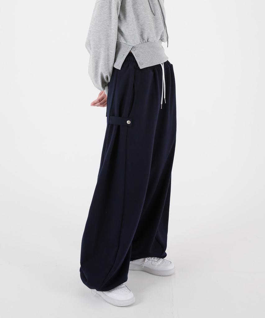 UMM Women'S Snap Button Wide Balloon Sweatpants Navy