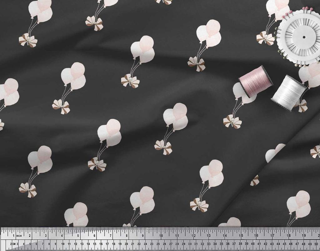 Soimoi Черная японская креп-сатиновая ткань с бантиками и воздушными шарами, детская ткань для рукоделия с принтом, ширина 42 дюйма по метрам