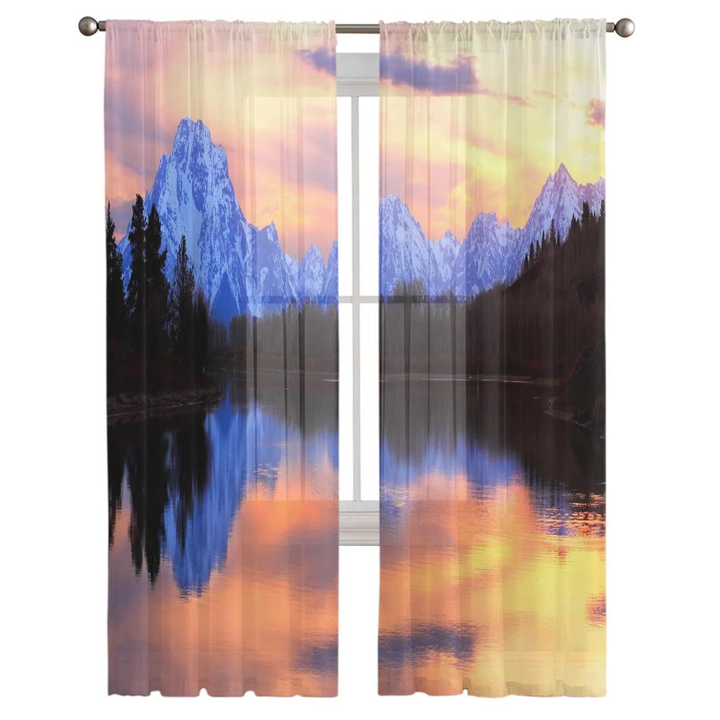 Sunset Park Lake Mountain Tulle Curtains for Bedroom Hall Living Room Decor Chiffon Curtain for Balcony Kitchen Home Drapes