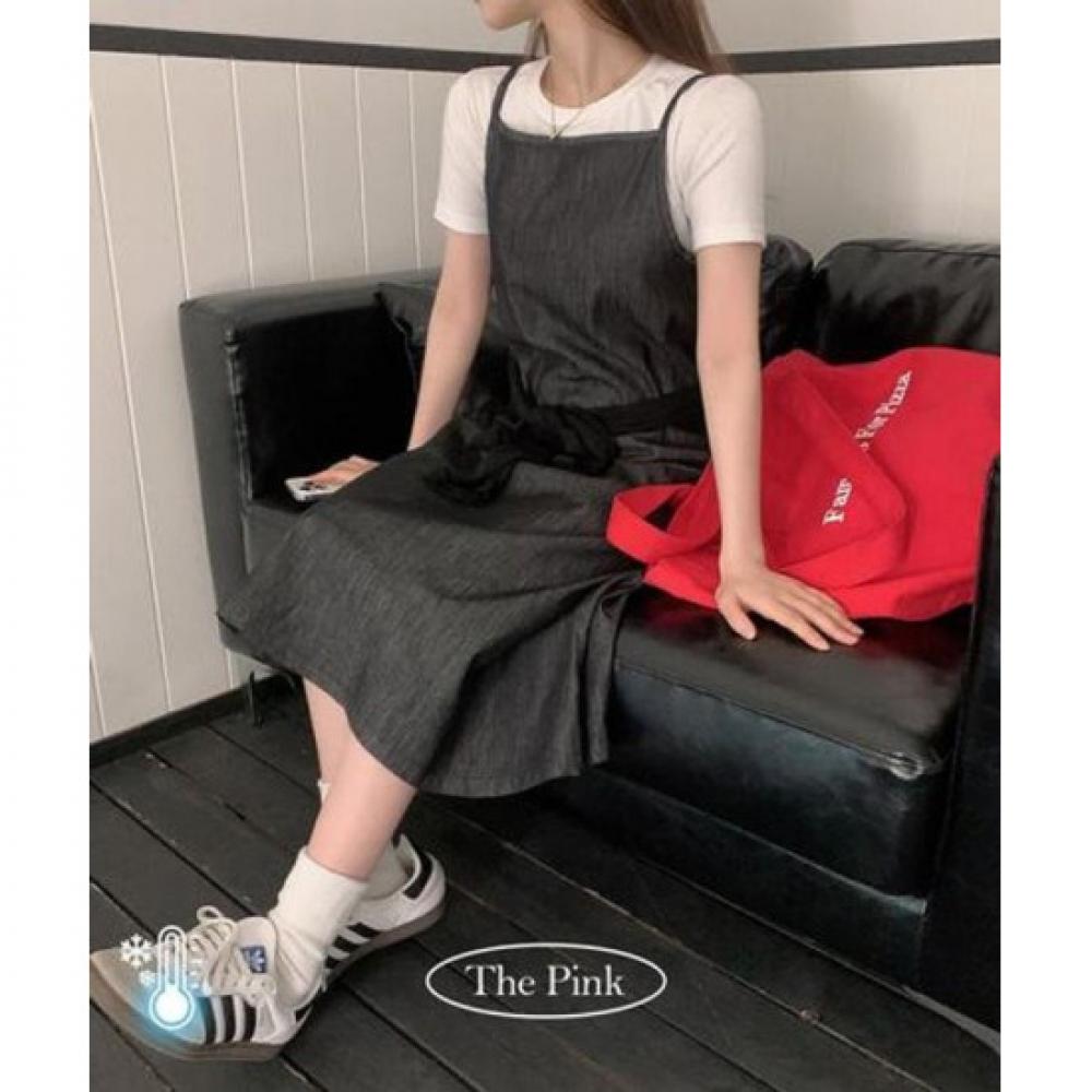 The Pink Women A Line Denim Non fAde bAnding Sleeveless Long Dress