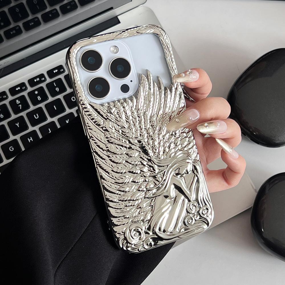 Электролитическое 3D-чехол-крыло ангела для iPhone 17 16 15 14 13 12 Pro Max Ударопрочный Мягкий ТПУ Задняя крышка
