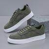 [Green Men's Sneakers] Olive Green Men's Casual Lace-Up Sneakers | Breathable Fabric Lining, Durable PVC Outsole, and White Sole for All-Day Comfort