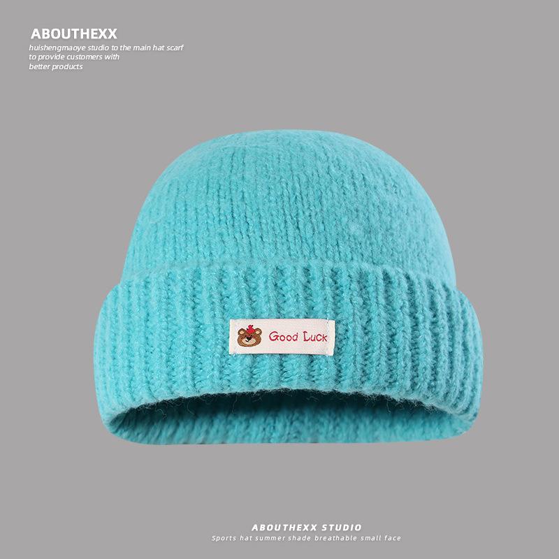 New Autumn and Winter Big Head Warm Hat for Women Showing Face Small Knitted Hat Outdoor Casual Ear Protection Cold Hat Men Pull Out Hat