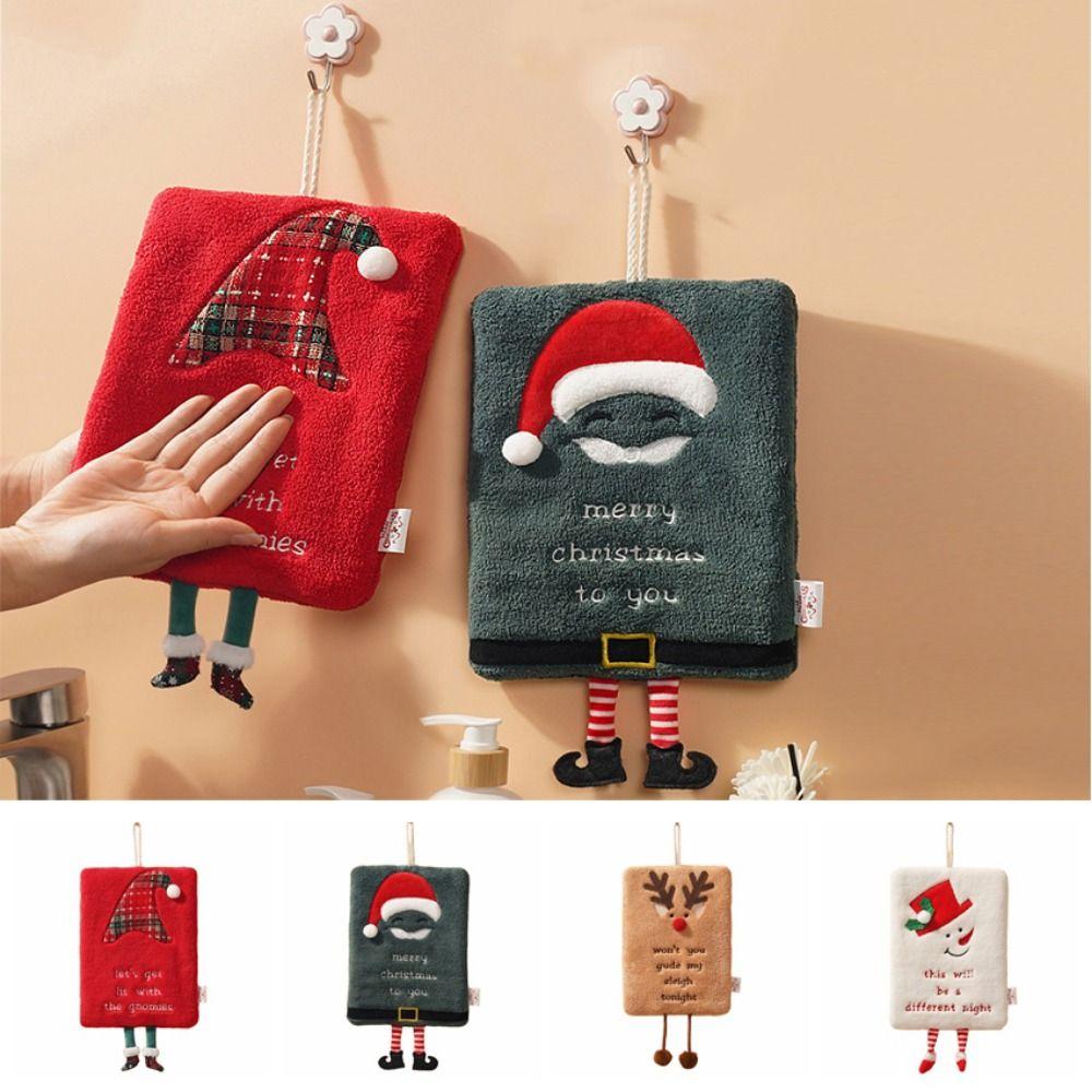 Coral Velvet Christmas Hand Towel Cartoon Children's Handkerchief Bathroom Kitchen Cleaning