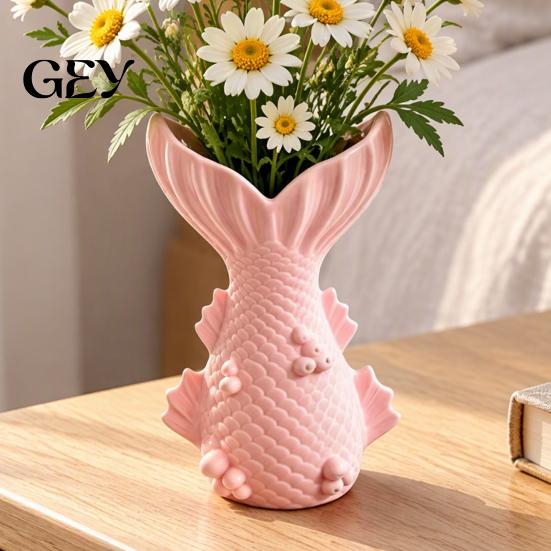 PLA Material Floral Vessel Fishtail Vase, 3D Printed Decorative Flower Holder, Romantic Mermaid Tail Minimalist Tabletop Centerpiece Container