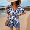 Fashion Women's Summer V-neck Printed Jumpsuit