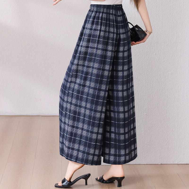 Summer Wide Leg Pants Women Clothes Casual Elastic Waist Plus Size High Waist Trousers Summer Bottoms
