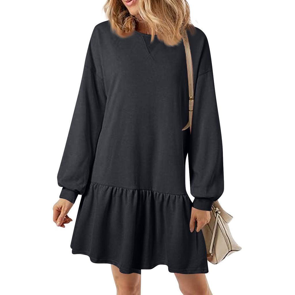 Женский свитер с длинным рукавом, топ, трикотажная резинка, лоскутное платье-свитшот, повседневные платья