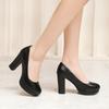 Q/Women's High Heeled Single Shoes with Simple Temperament, Solid Color Waterproof Platform, Shallow Mouth, Thick Heel, Large Size, Low Top Shoes