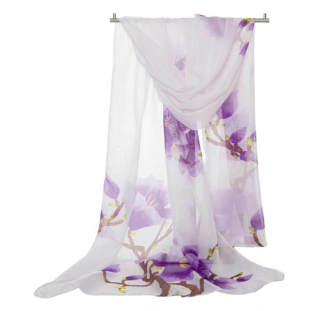 Flower Print Long Wrap Shawl 160*50cm Beach Gauze Scarf Elegant Shawl Silk for Women