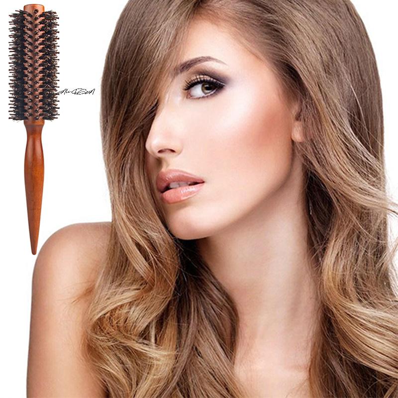 Anti-Static Wood Boar Bristle Round Hair Brush for Hair Styling Teasing Comb Teasing Brush for Curly Hair Hairdresser Tool
