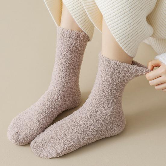1 Pair Women Winter Socks Thickened Coral Fleece Mid-tube High Elasticity Wrapping Anti-slip Floor Socks Comfort Warmth Sleeping Socks