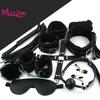 Mizz Zee 10Pcs Handcuff Foot Faux Leather Blinder Rope Strap Whip Collar Sex