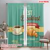 2pcs 2D Flat Printing Window Curtains Breakfast Coffee Croissant Good Morning Fabric Without Electricity Festive Wall Decor for