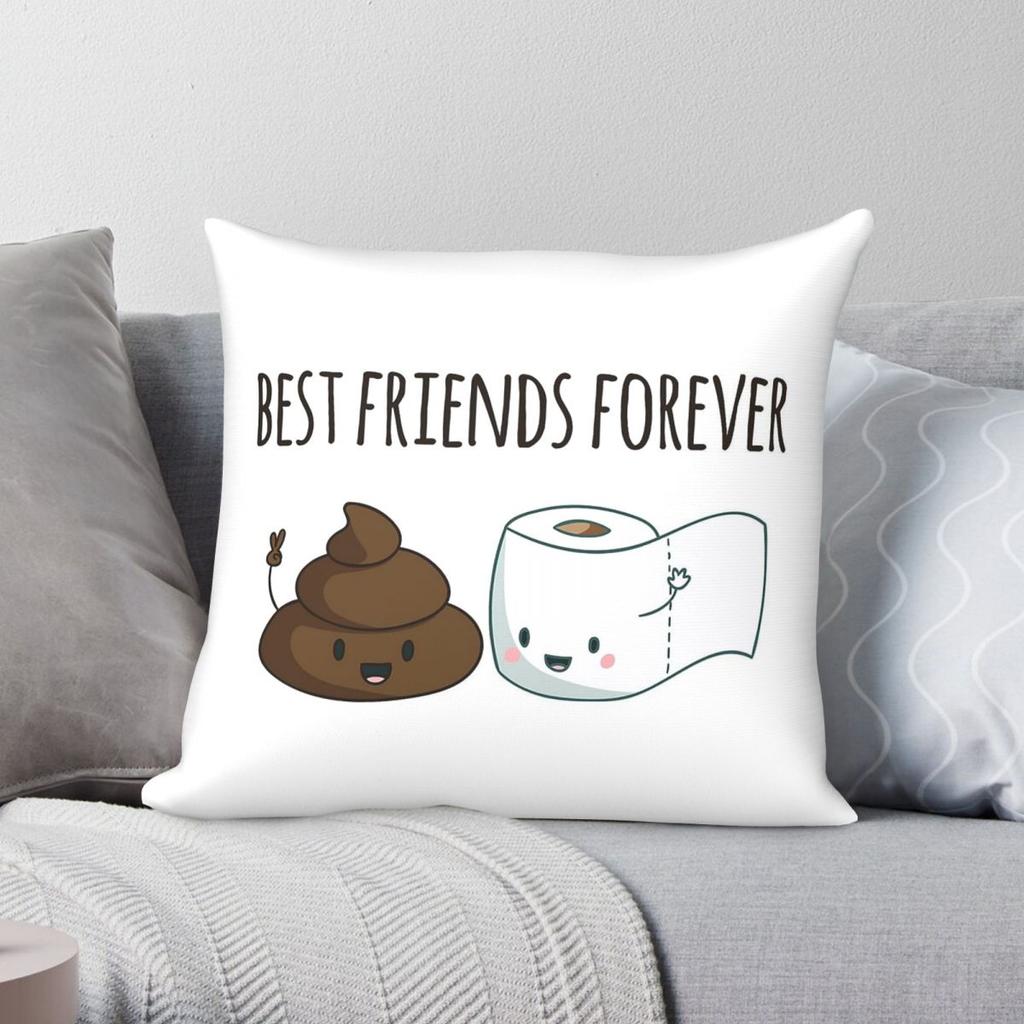 Best Friends Forever Poop Toilet Paper Square Pillowcase Polyester Linen Velvet Pattern Zip Decor Home Cushion Cover