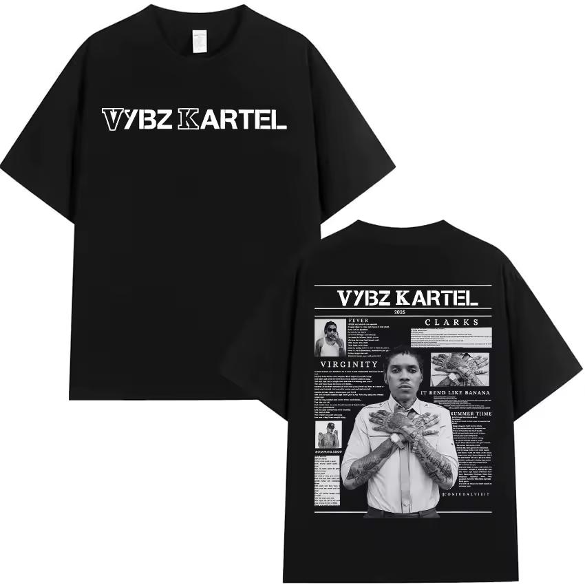 Rapper Merch Vybz Kartel Tour 2026 Album TShirts Men women Hip Hop Gothic Short Sleeve T Shirt Y2K Fashion High QualityT-shirt