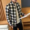 Мужская классическая клетчатая рубашка с длинным рукавом и клетчатым принтом, футболки с лацканами