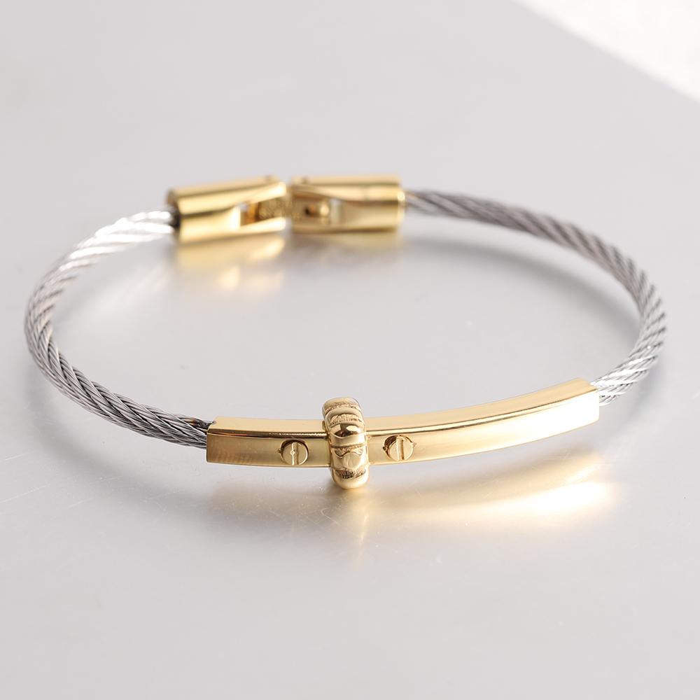 Trendy Braided Wire Bracelet with Metal Bar Accent Durable Magnetic Lock Jewelry for Men & Women