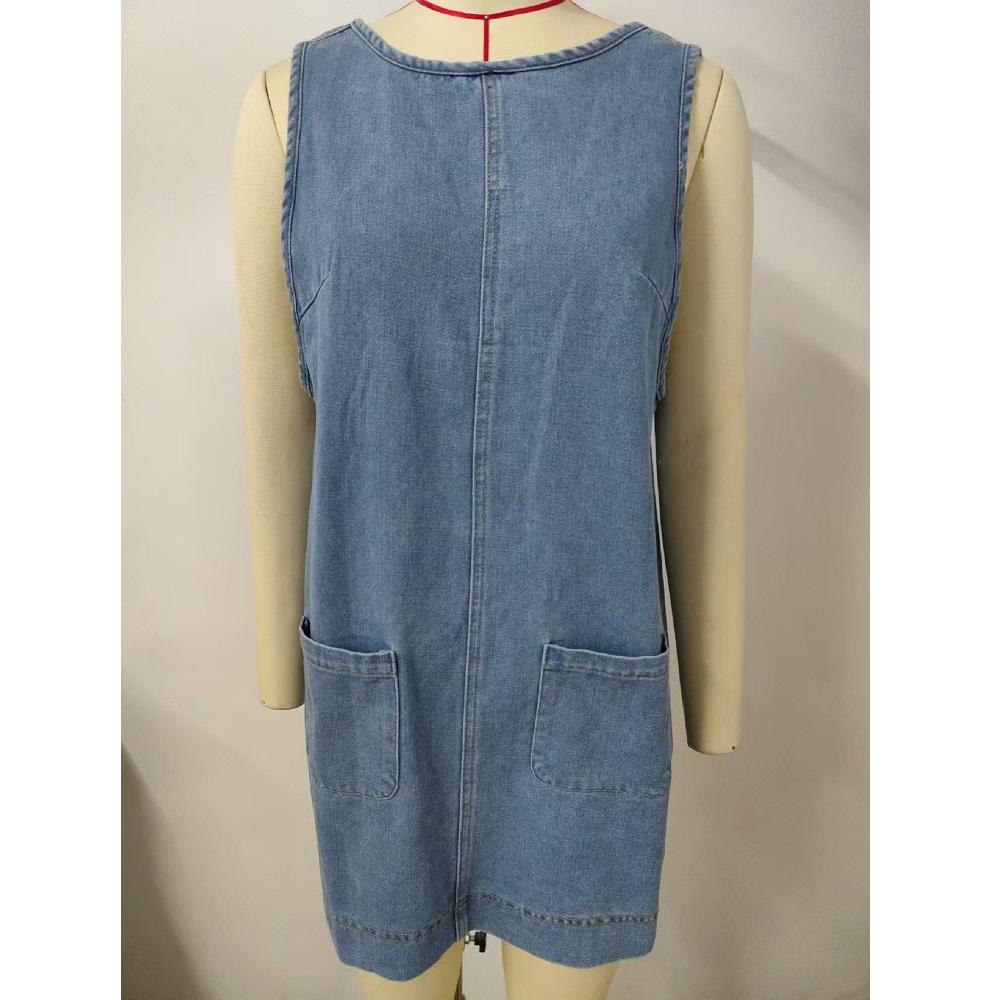 Женские джинсовые жилеты без рукавов с открытыми плечами и открытой спиной повседневные платья-майки с карманами