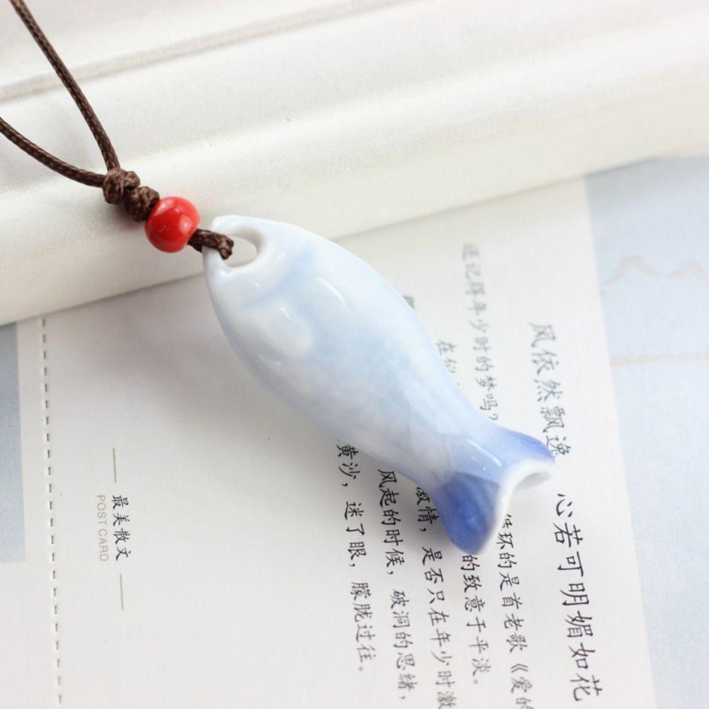 Chinese Style Porcelain Necklace Smooth Boho Ethnic Necklace Unique Personalized Whistle  Unisex