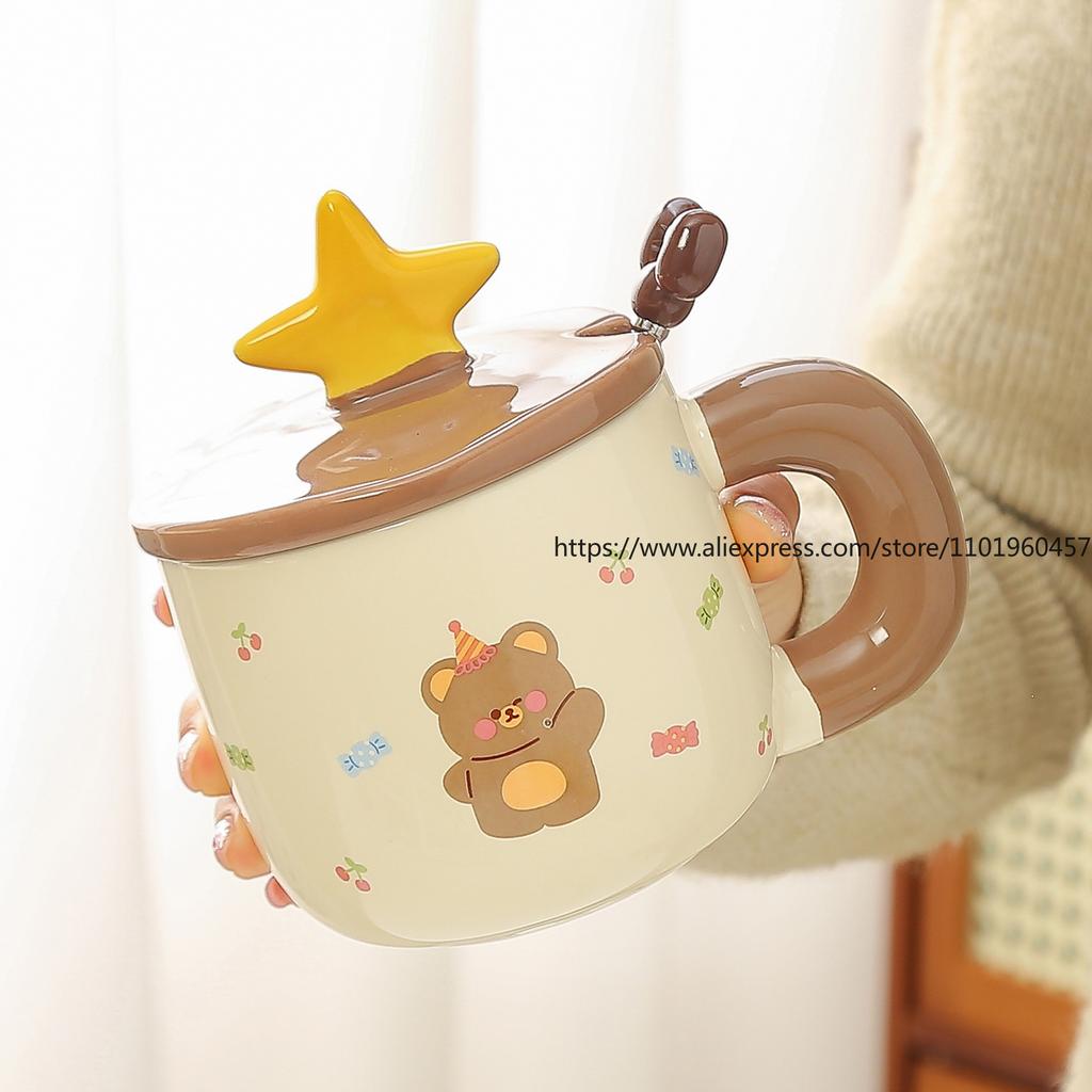 Милая керамическая кружка с щенком, крышкой и ложкой, чашка для воды с высоким внешним видом, чашка для завтрака дома, сувенир для девочки