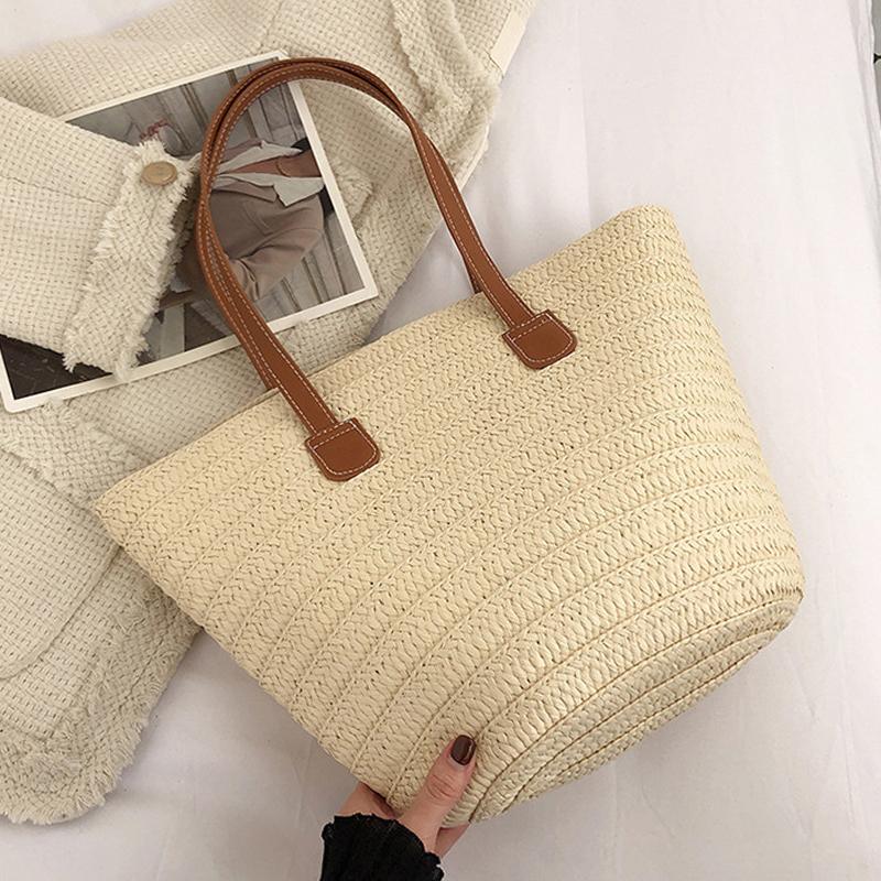 Летняя соломенная сумка большой вместимости для женщин, вязаная соломенная сумка в богемном стиле, сумка с верхней ручкой, дорожные сумки