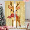 2pcs 2D Flat Printing Christmas Window Curtains Cute Cartoon Reindeer (2) 100% Polyester Without Electricity Family Party for