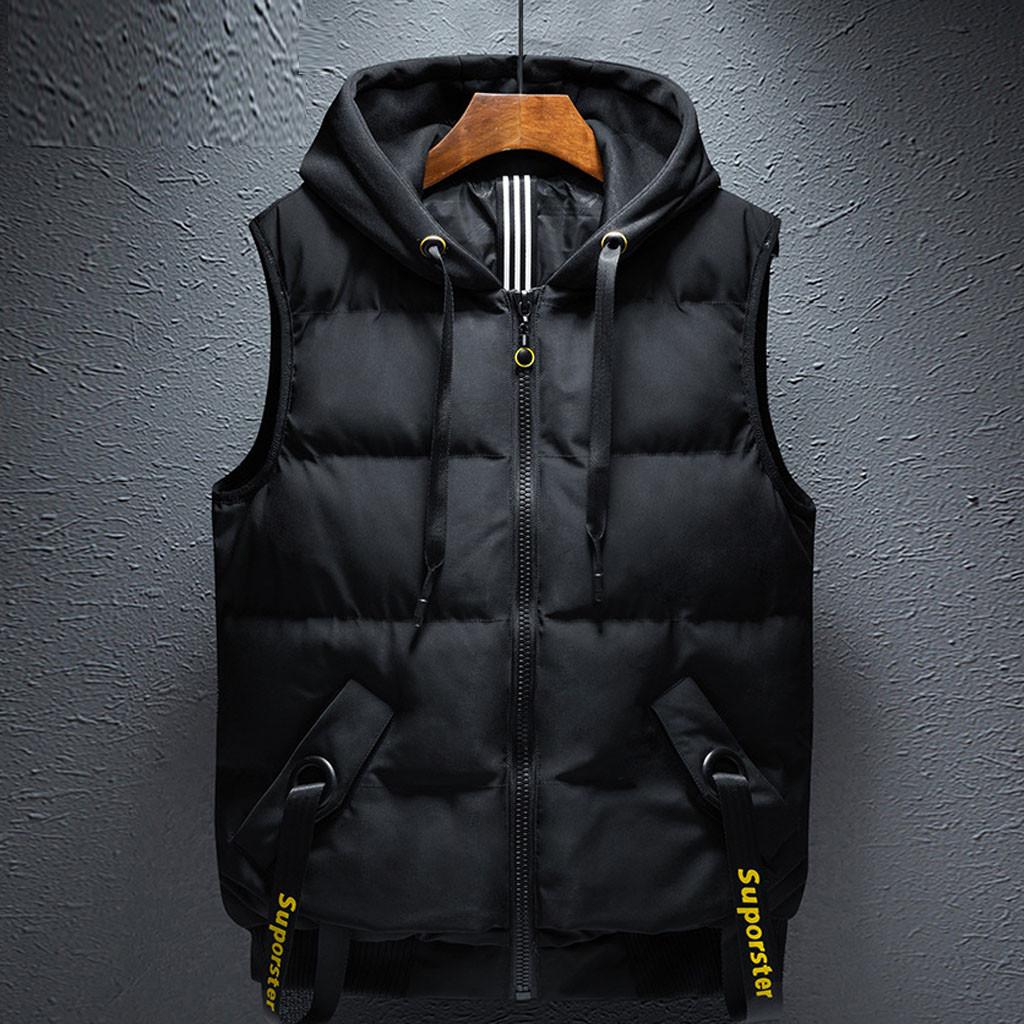 Мужские зимние теплые хлопковые пальто без рукавов, куртки с капюшоном, жилет на молнии, майки