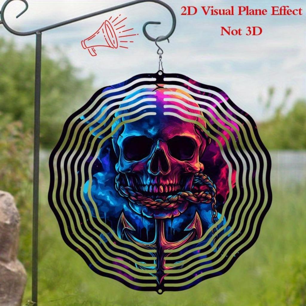 Passionate Pirate Skull Wind Spinner Metal Art for Garden Patio Decor Rotating Hook Nautical Theme Outdoor Indoor Decorations