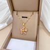 Pink Five-Leaf Flower Light Luxury Temperament Gorgeous Full Diamond Necklace Female Versatile Collarbone Chain Titanium Steel Chain
