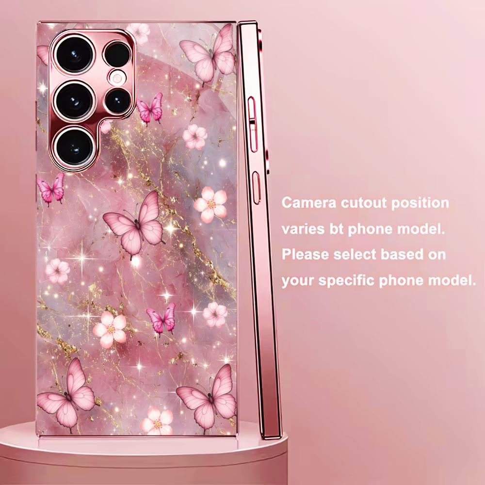 Цветок бабочка море Мадам розовый Стекло Чехол для телефона для Samsung Galaxy S26 S25 S24 S23 S22 S21 FE Ultra Plus Ударопрочный Женский