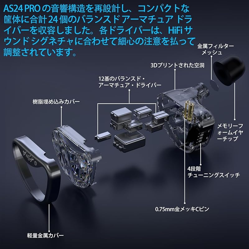 KZ AS24 PRO ear monitor wired earphones HIFI earphones wired 24BA driver 3D printing whole range hifi earphones New design Popularity music monitor