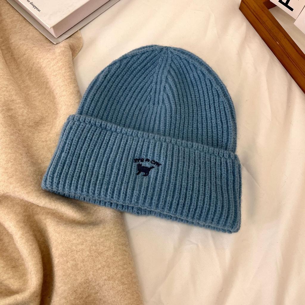 Шапка женская осенне-зимняя универсальная вышитая шапка с изображением котенка большая голова маленькая вязаная шапка модная теплая шерстяная холодная шапка