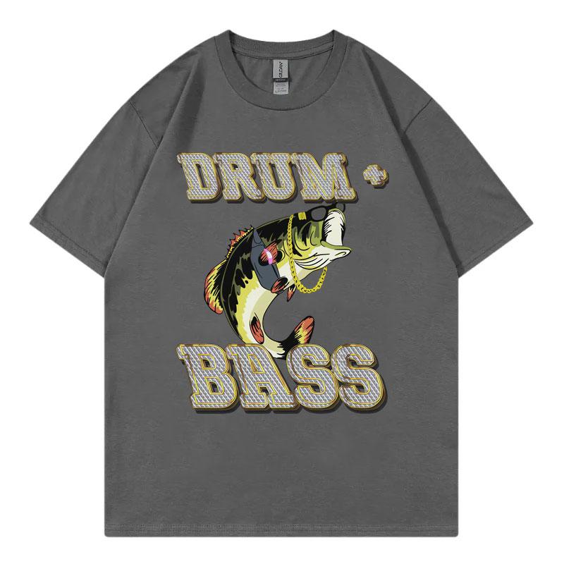 Drum and Bass Смешная Рыба Мем Графические Футболки Мужчины Женщины Мода Ретро Футболка с Коротким Рукавом Летняя Повседневная 100% Хлопок Футболки