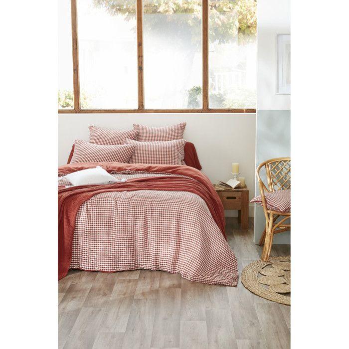 Housse de couette réversible "Vickie" Tissé-teint toutes dimensions "Gaze de Coton" - 140x200 - Terracotta