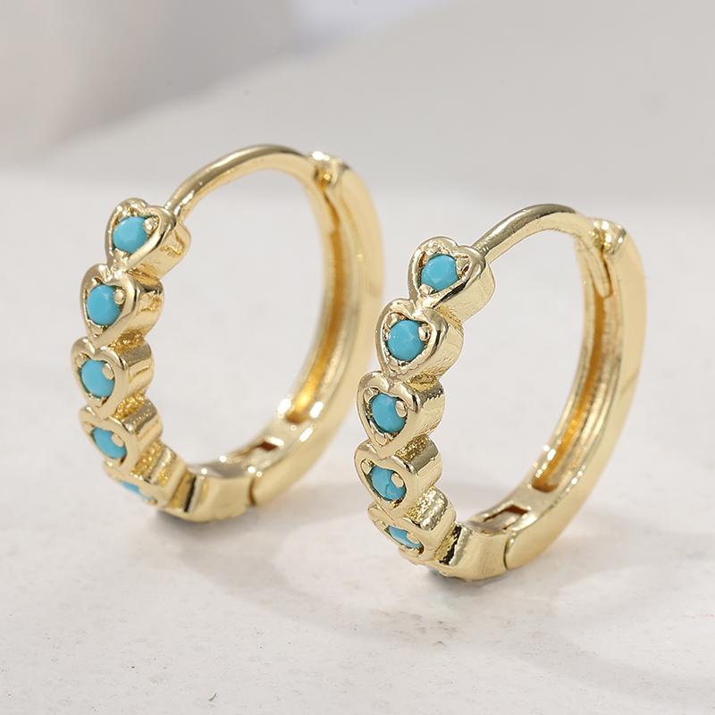 Изысканные серьги-кольца в форме сердца с инкрустацией синтетической бирюзой для женщин, элегантные банкетные праздничные позолоченные украшения