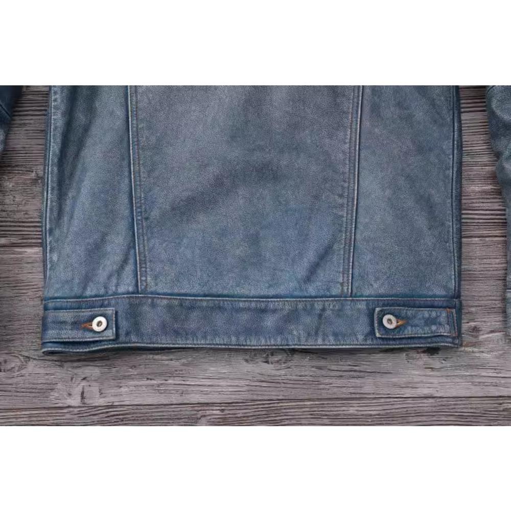 Китайский размер винтажная синяя натуральная кожаная куртка мужская 506 стиль Slim Fit короткая воловья кожа мужское кожаное пальто осень