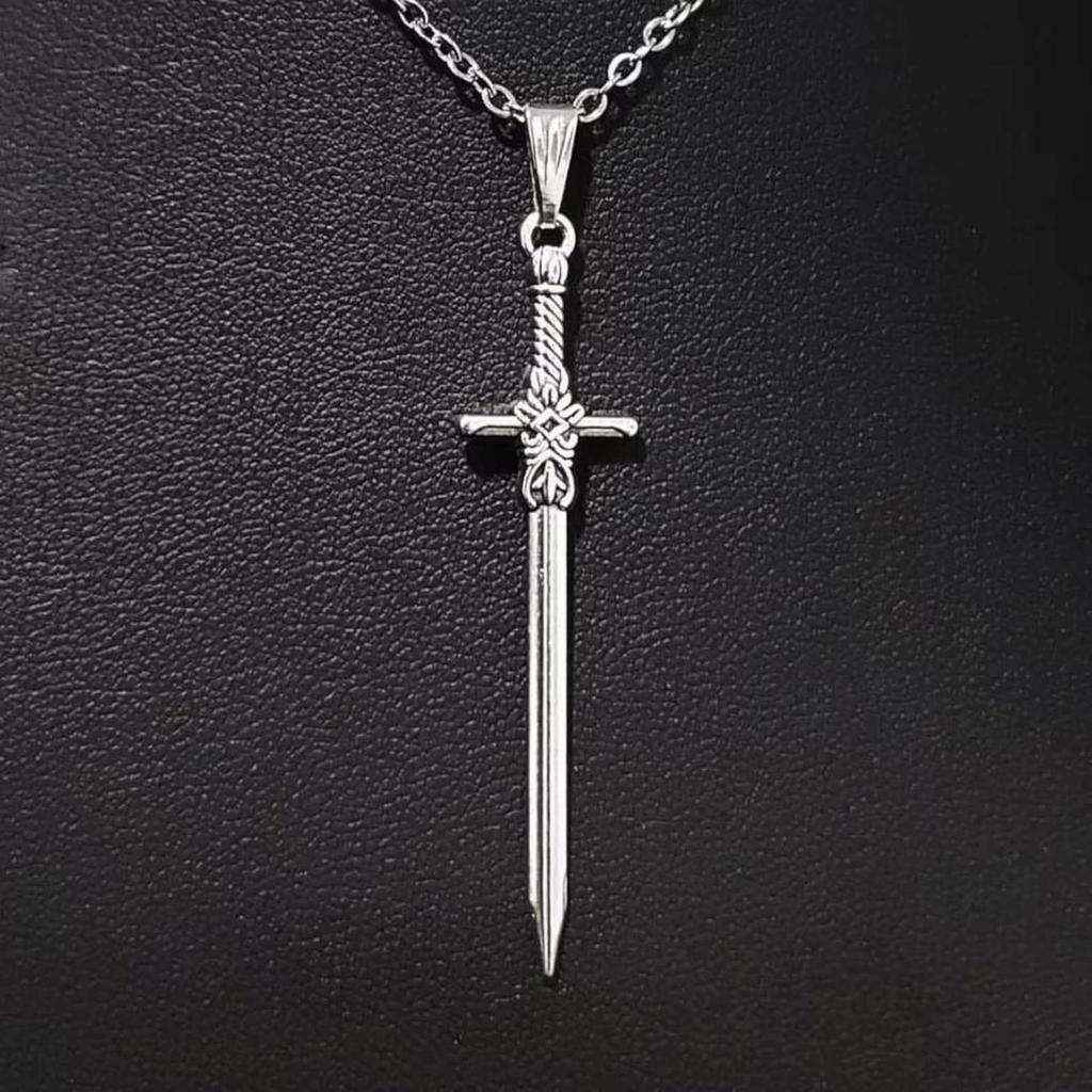 Gothic Sword Pendant, Cross Chain, Dark Style Necklace, Stainless Steel Chain for Men and Women